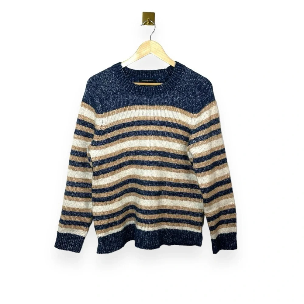 Banana Republic Striped Chunky Knit Oversized Sweater Blue Brown M